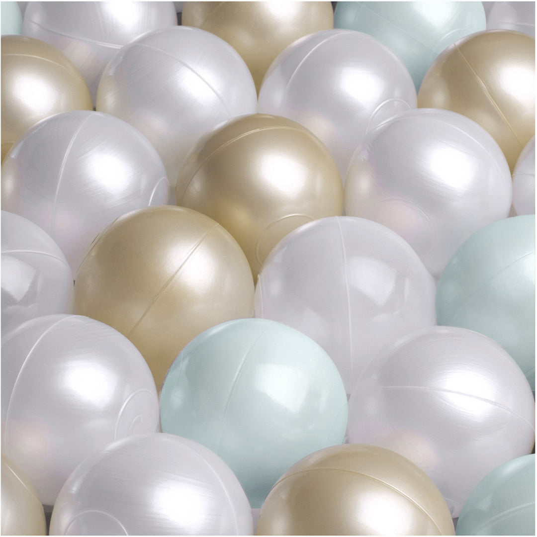Plush Nest boldbassin med 200 bolde (mint-guld) i premium fløjl – lyserød – 90x30 cm