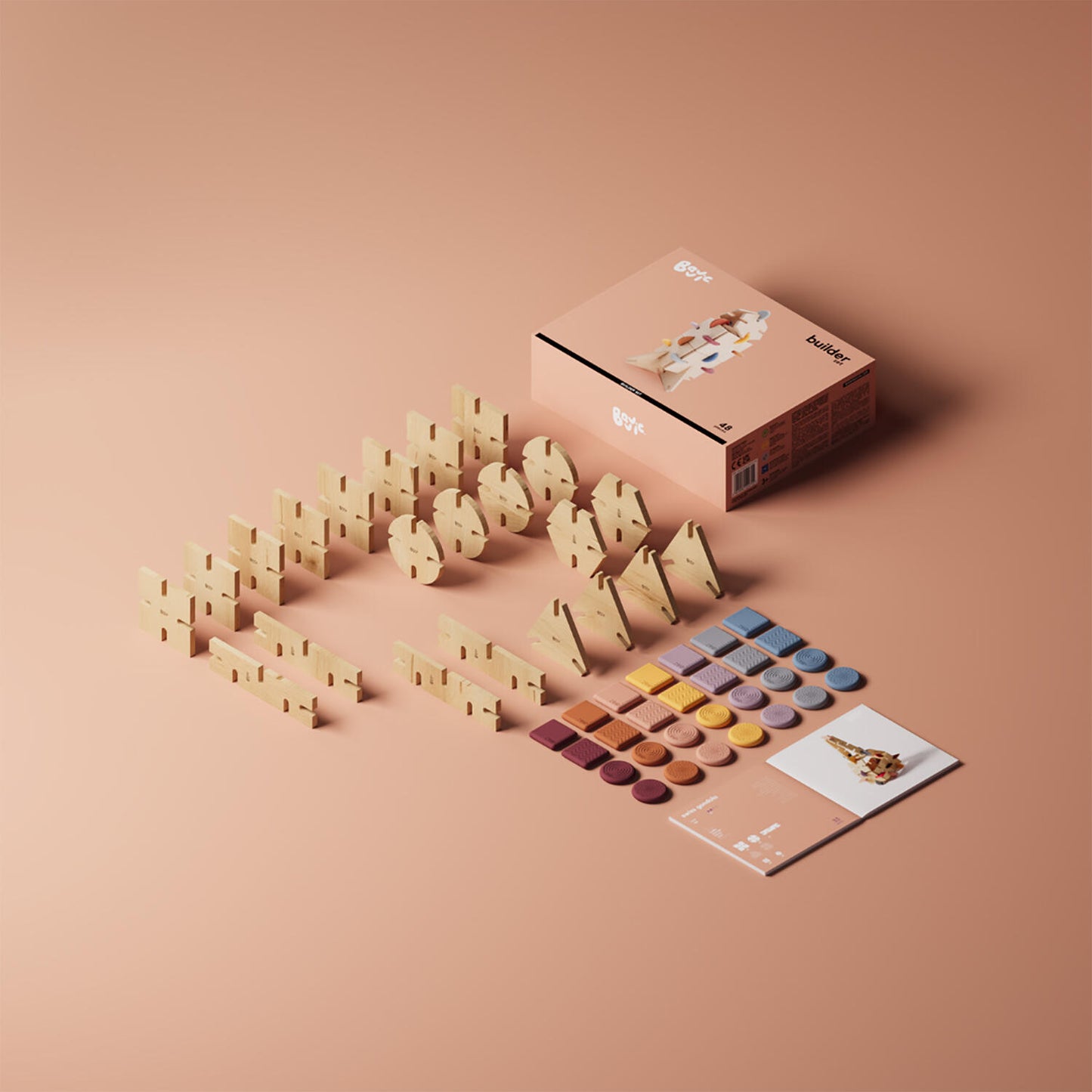 BAVVIC Builder Set – kreativt byggesæt i træ og silikone – 48 dele