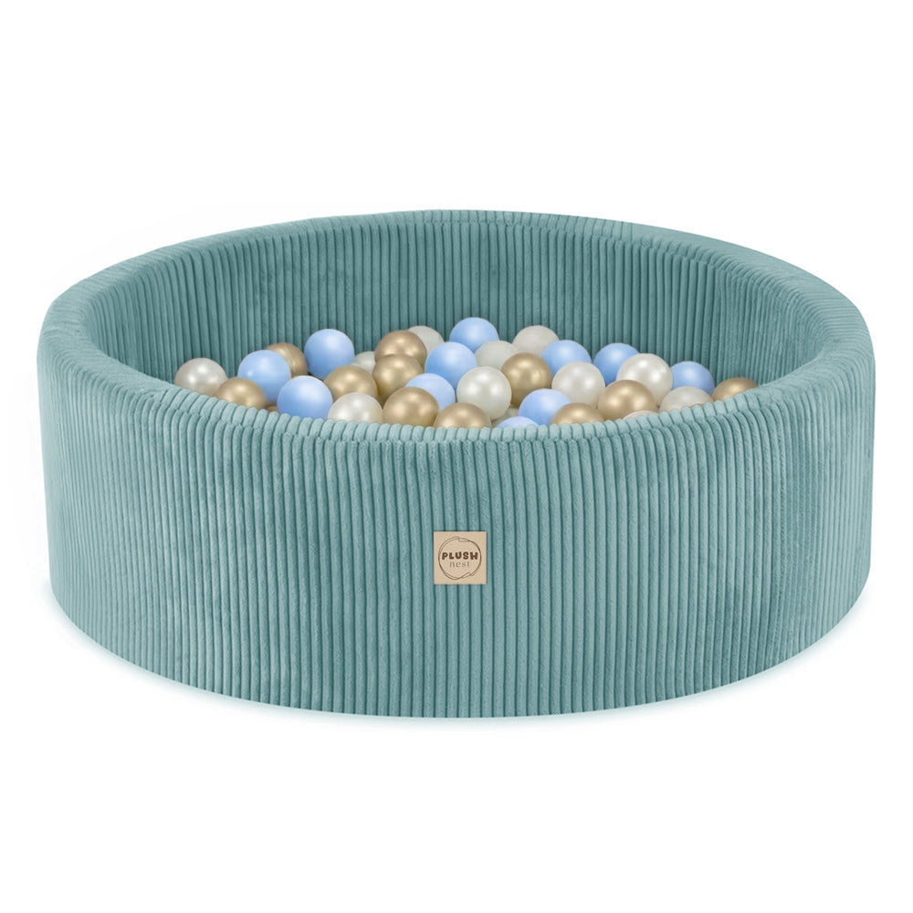 Plush Nest boldbassin med 200 bolde i premium fløjl – blå – 90x30 cm