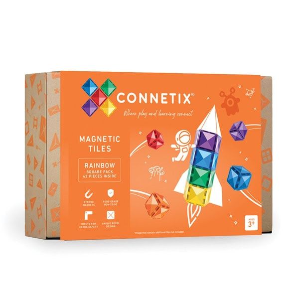Connetix Square Pack Magnetsæt 42 dele - Regnbue