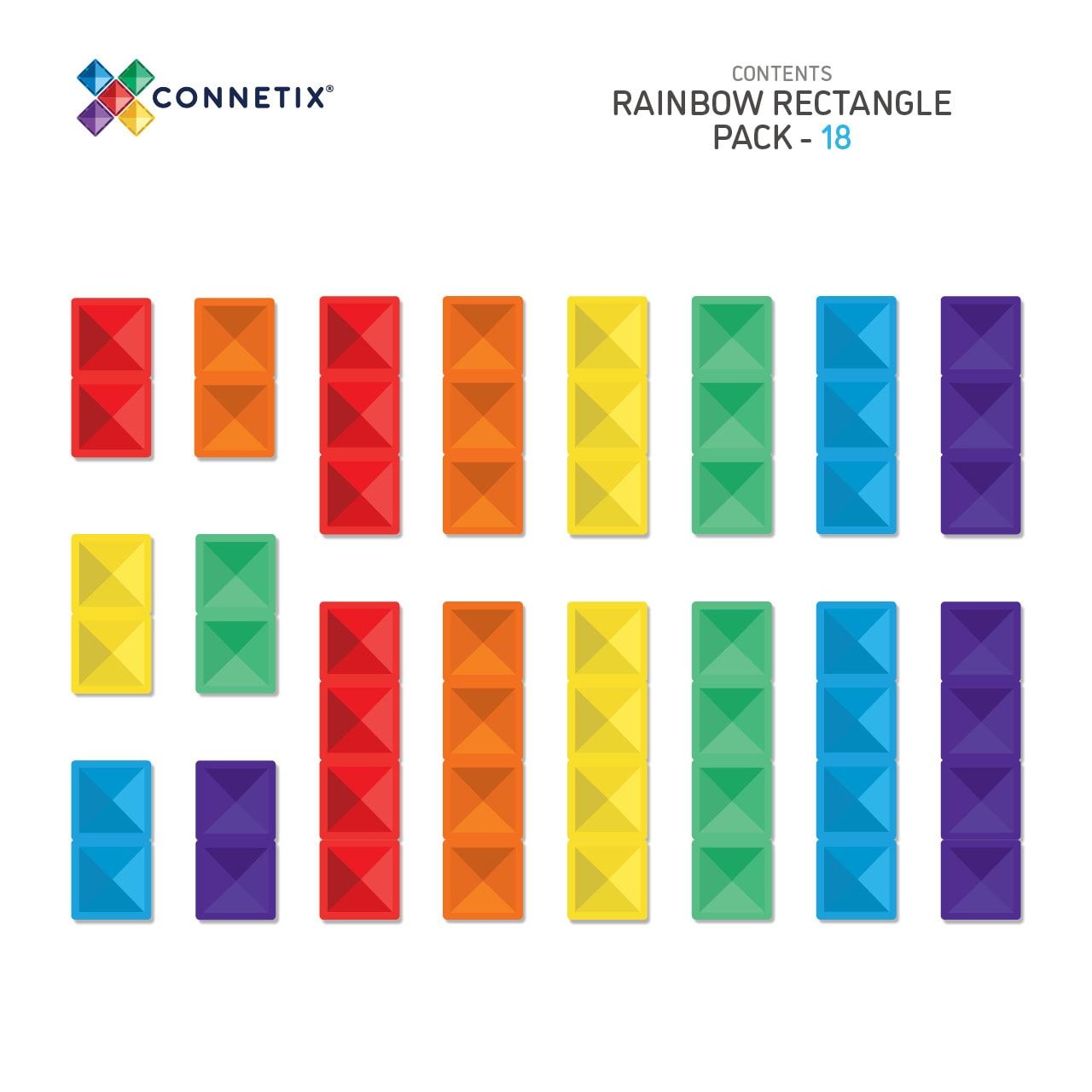 Connetix Rectangle Pack Magnetsæt 18 dele - Regnbue