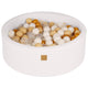 Meowbaby boldbassin – Hvid bouclé (Ø 90 × 30 cm, 200 guld/beige/hvide/gennemsigtige bolde)