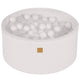 Round Ball Pit with 300 White/Transparent balls, 90x40cm - White Boucle