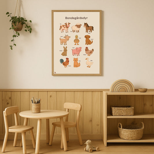 Bondegårdsdyr – plakat i håndtegnet stil (50x70 cm)