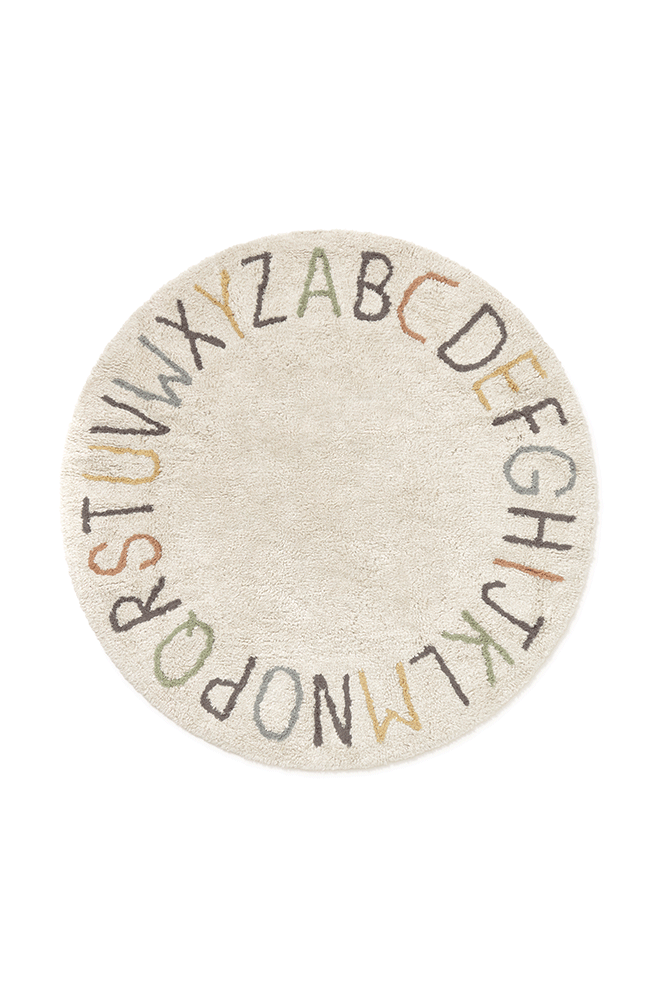 Lorena Canals vaskbart legetæppe ABC Color and Letters Ø120 cm – natur