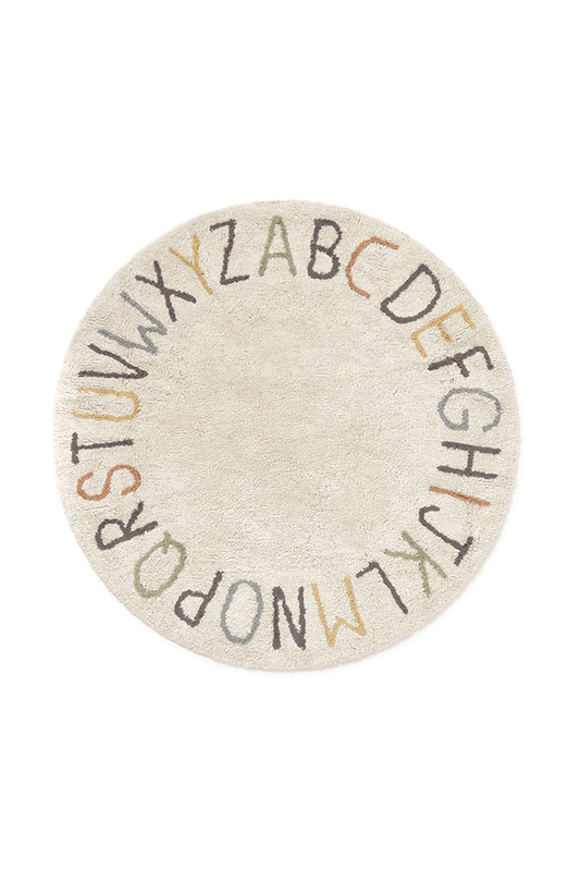Lorena Canals vaskbart legetæppe ABC Color and Letters Ø120 cm – natur