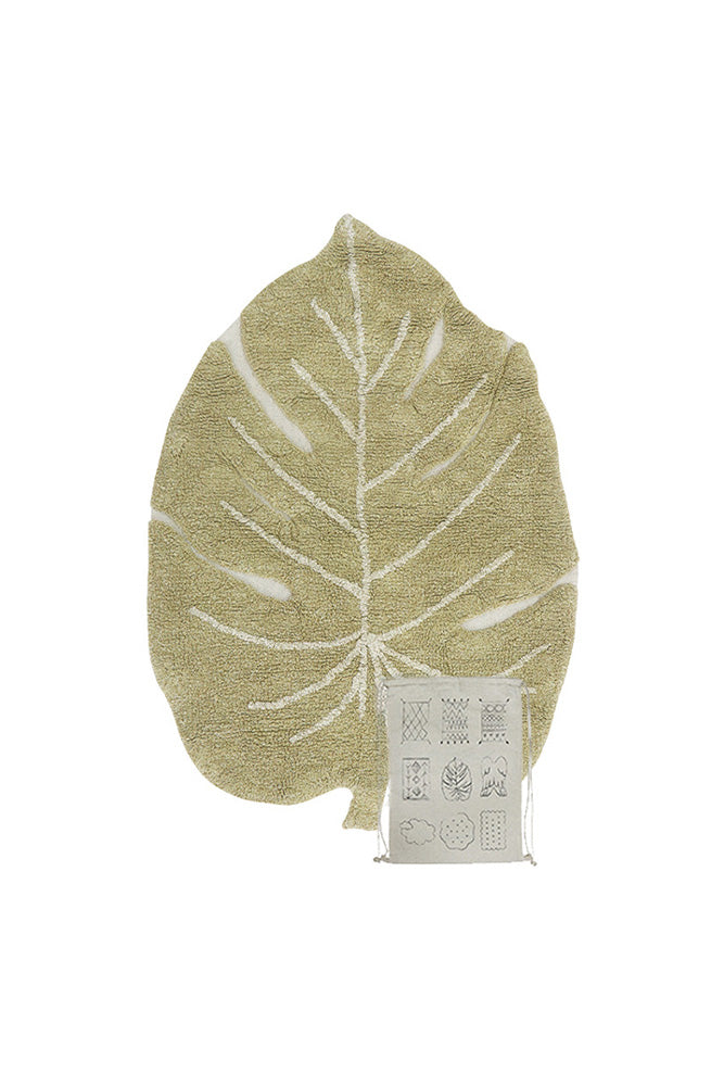 Lorena Canals vaskbart gulvtæppe – Mini Monstera Olive 75x100 cm