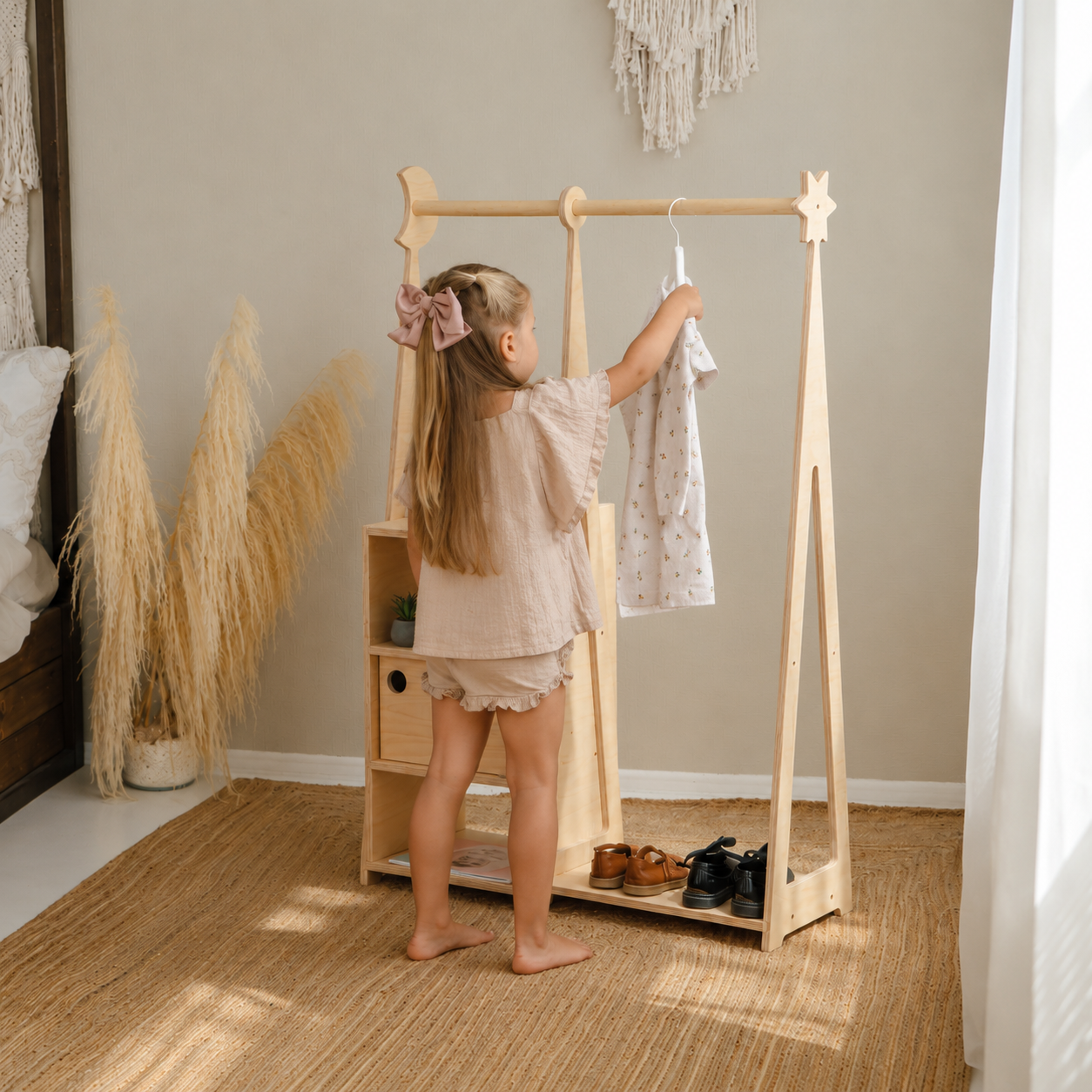 leg&go Montessori tøjstativ til børn – Natural