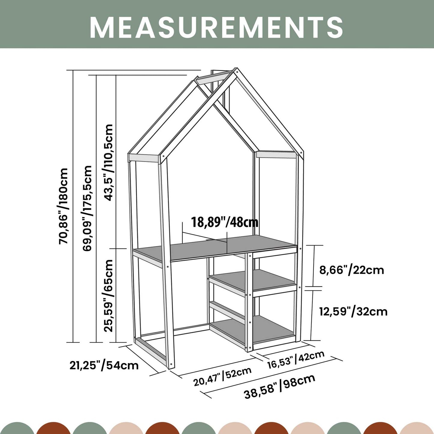Sweet Home From Wood husformet skrivebord til børn – ubehandlet fyrretræ