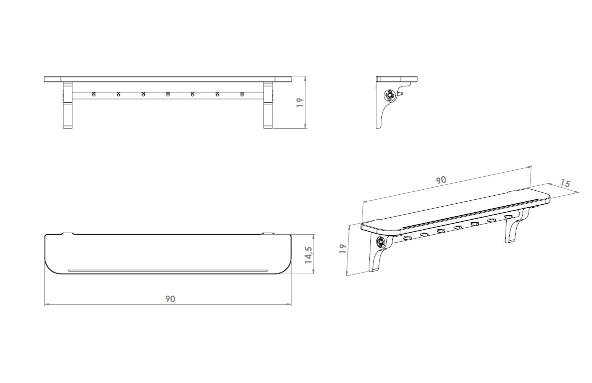 Gustavienne hylde/knagerække med 7 knager - Gustavian Blue
