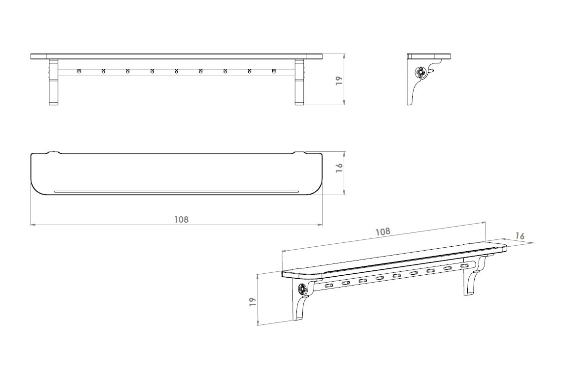 Gustavienne hylde/knagerække med 9 knager - Birketræ