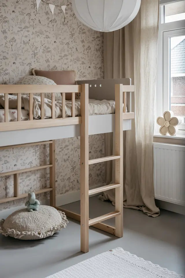 Wood Luck Design - Basic - halvhøj seng 90 x 200 cm – cashmere og bøgetræ