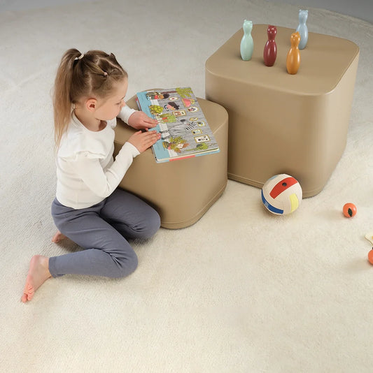 Small Play Pouf Cube - Beige