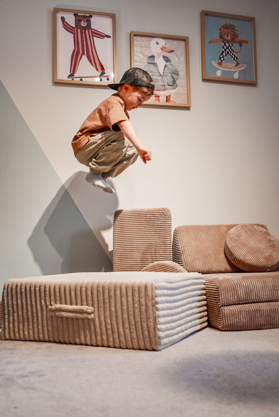 Shappy indendørs trampolin i fløjl – Waffle - Brown Sugar