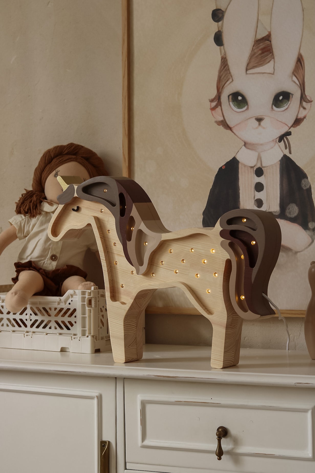Little Lights Unicorn lampe i træ - flere farver