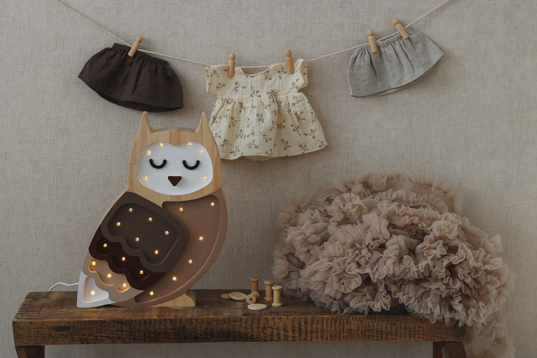 Little Lights Owl lampe i træ - flere farver