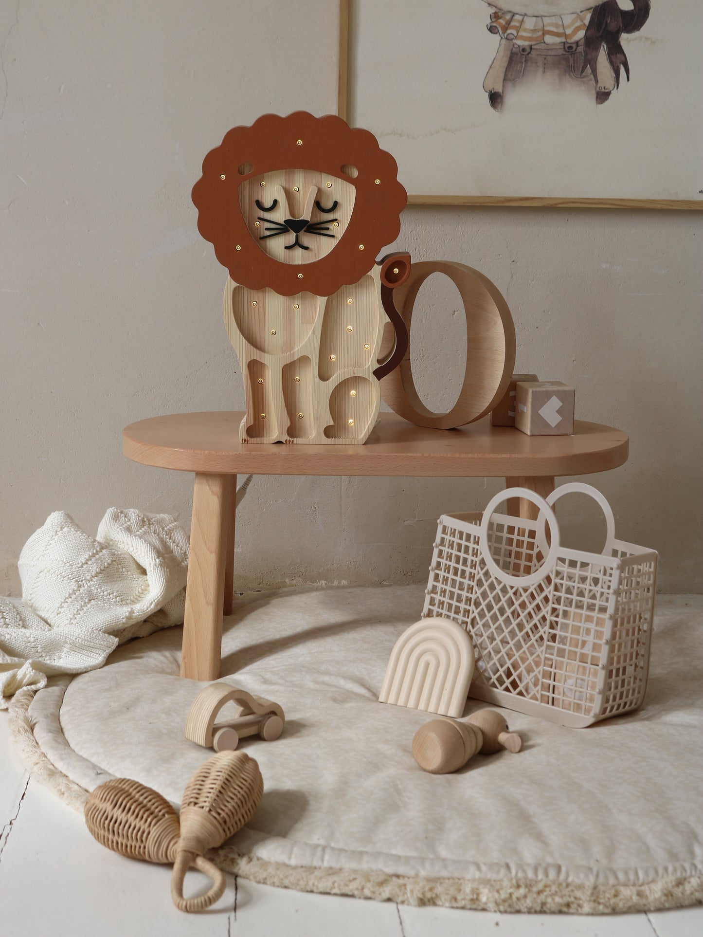 Little Lights Lion lampe i træ - flere farver