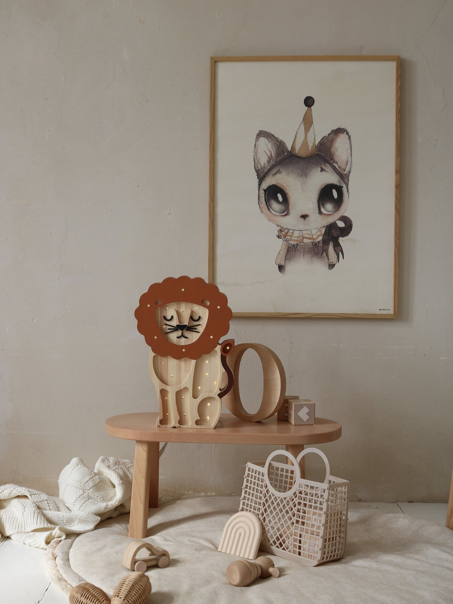 Little Lights Lion lampe i træ - flere farver