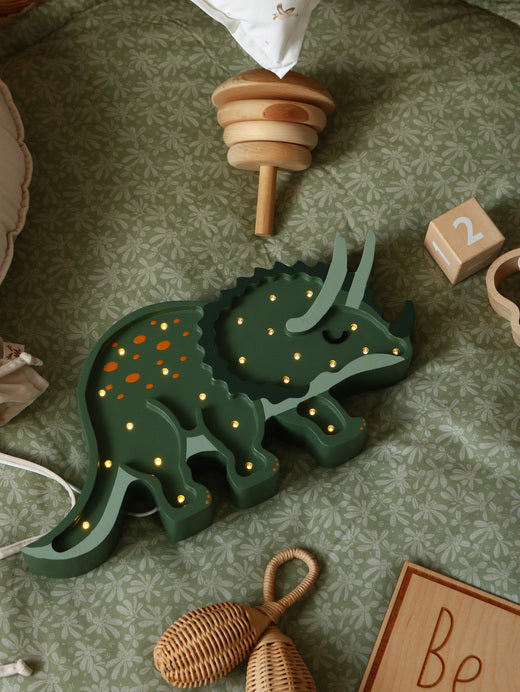 Little Lights Dino Triceratops lampe i træ - flere farver