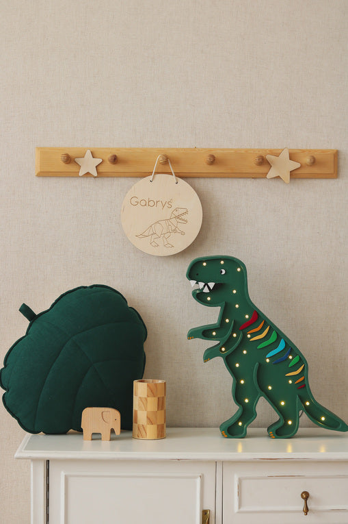 Little Lights Dino T.Rex lampe i træ - flere farver