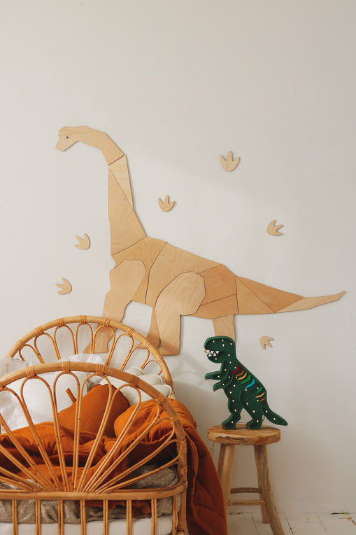 Little Lights Dino T.Rex lampe i træ - flere farver