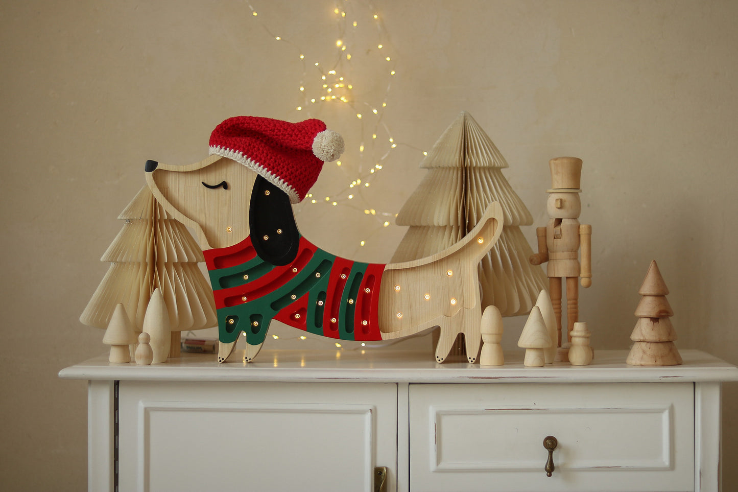 Little Lights Puppy lampe i træ - flere farver
