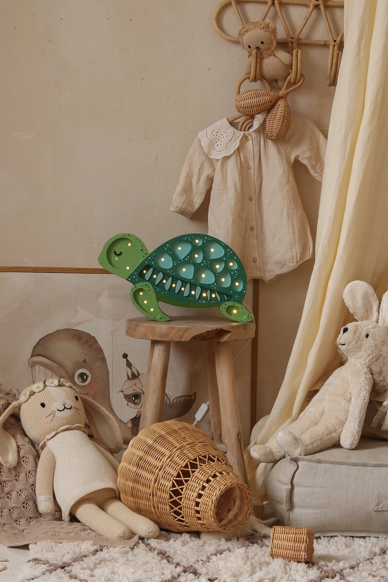 Little Lights Turtle lampe i træ - flere farver