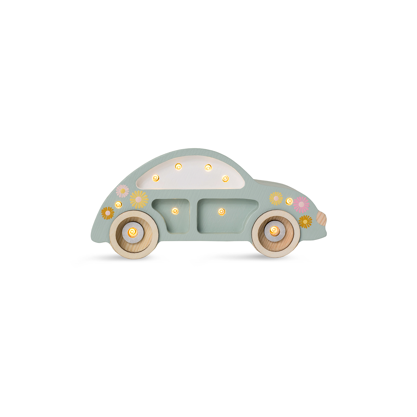 Little Lights Beetle Car Mini lampe i træ - flere farver
