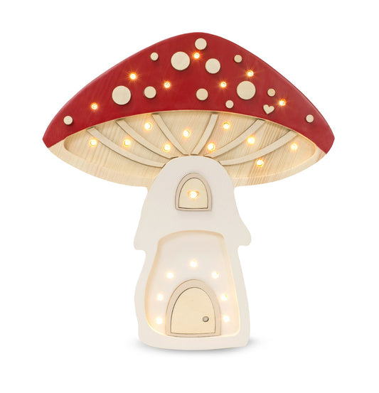 Little Lights Mushroom House lampe i træ - flere farver