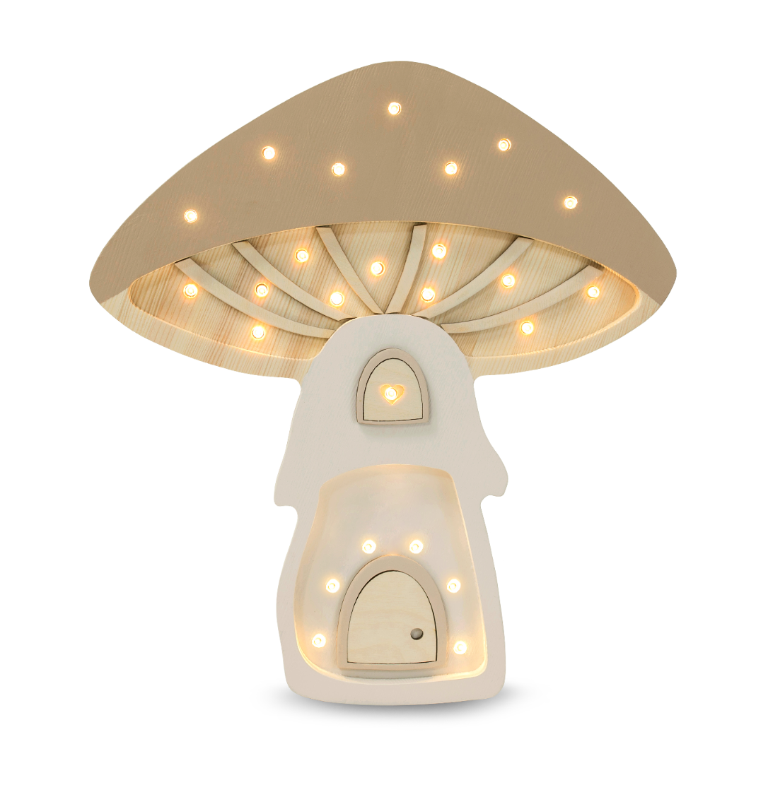 Little Lights Mushroom House lampe i træ - flere farver