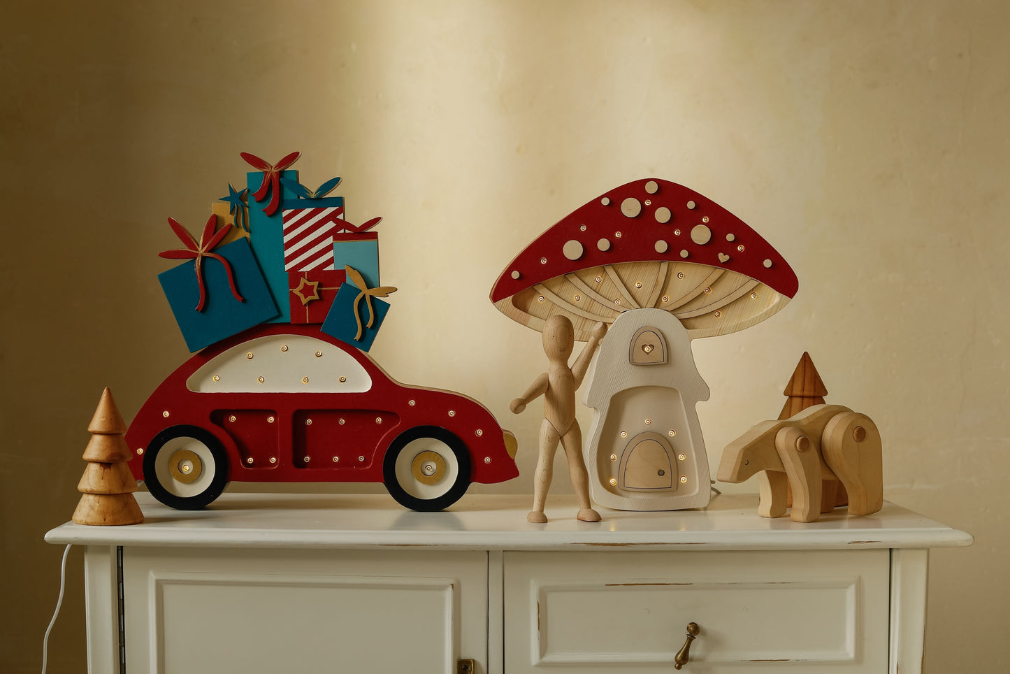 Little Lights Beetle Car lampe i træ - flere farver