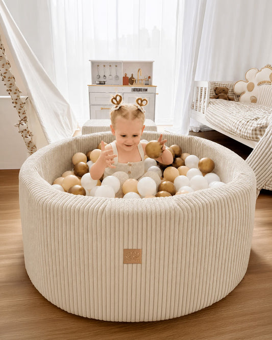 Round Ball Pit with 200 balls, 90x30cm - Velvet Ecru