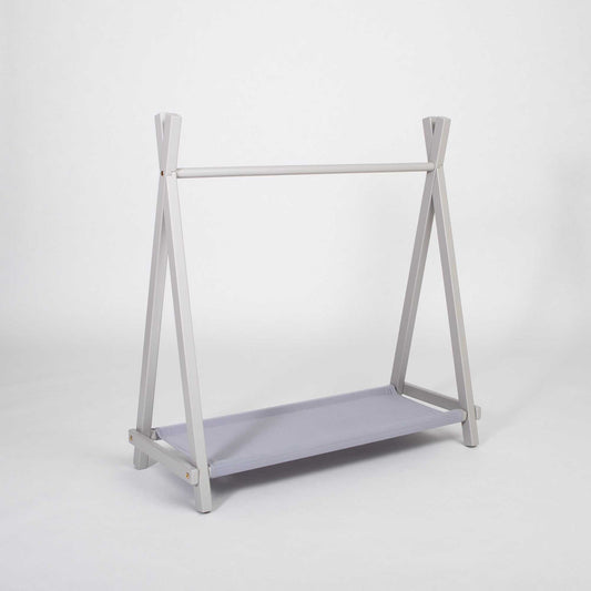 Sweet Home From Wood tøjstativ til børn i tipi-design med stofhylde – grå