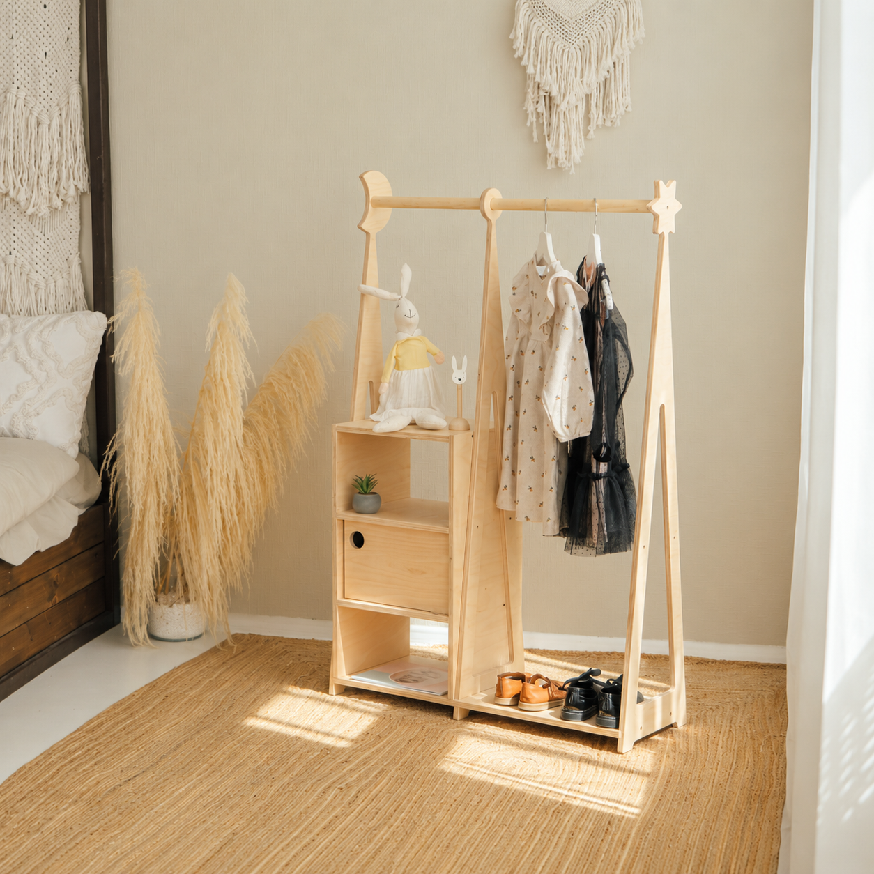 leg&go Montessori tøjstativ til børn – Natural