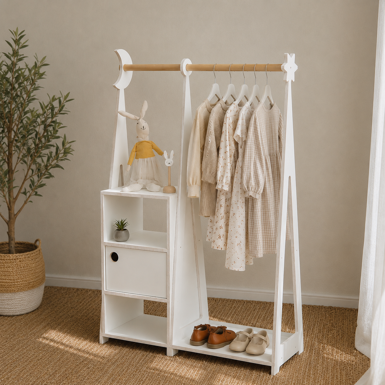 leg&go Montessori tøjstativ til børn – Hvid