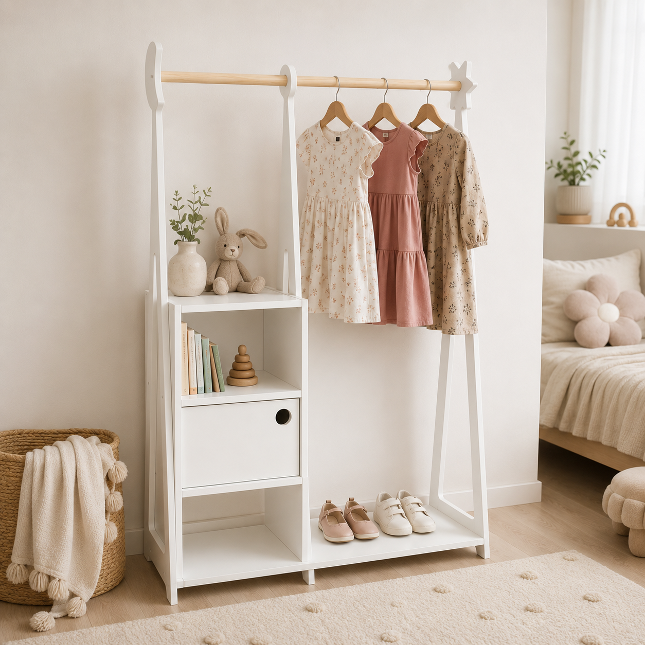 leg&go Montessori tøjstativ til børn – Hvid