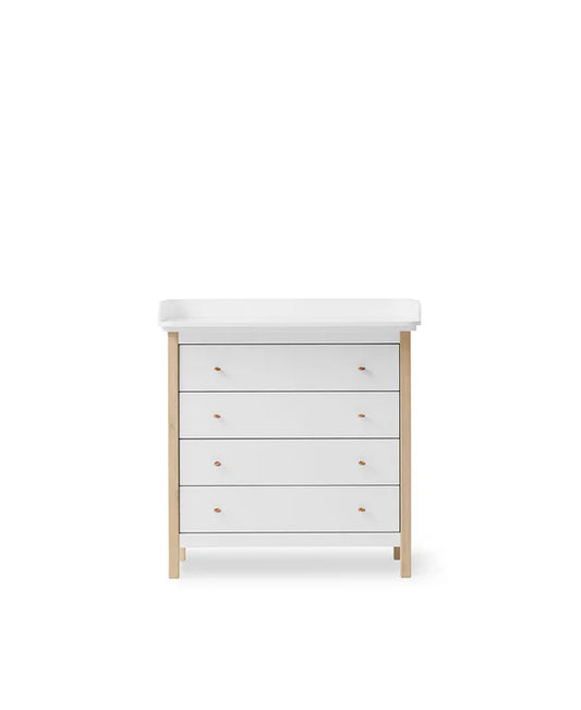 Oliver Furniture Wood puslekommode med 4 skuffer og pusleplade – hvid/eg