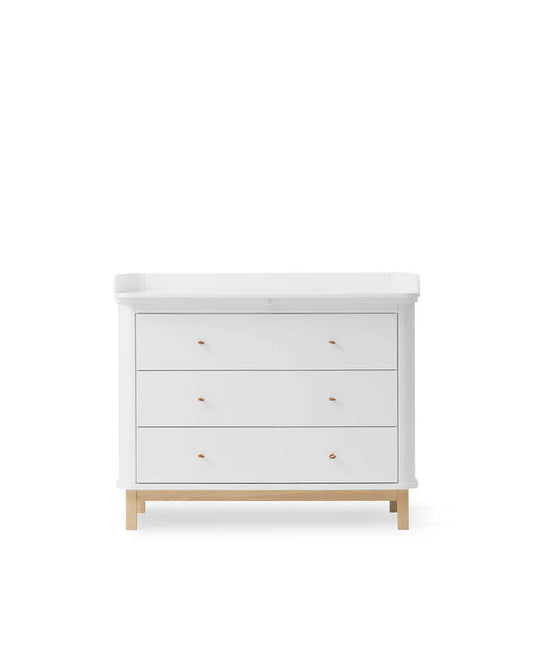 Oliver Furniture Wood puslekommode med 3 skuffer – hvid/eg