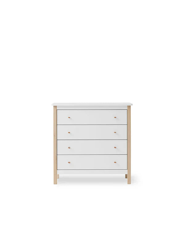 Oliver Furniture Wood kommode med 4 skuffer – hvid/eg
