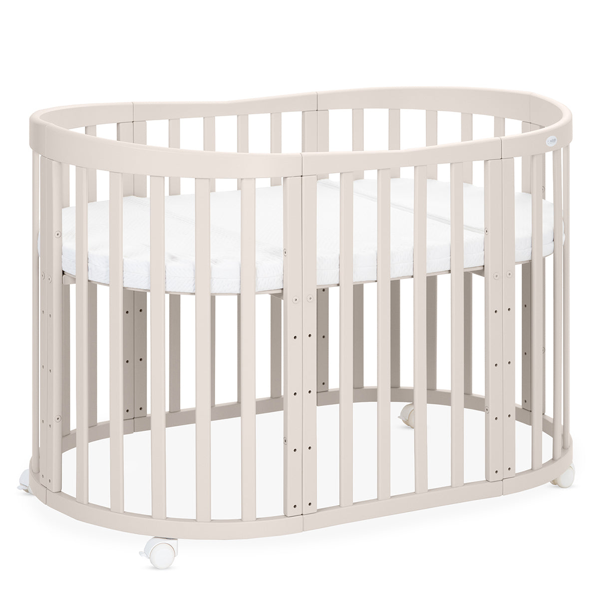 Waldin 7-i-1 oval tremmeseng med madras – Cashmere