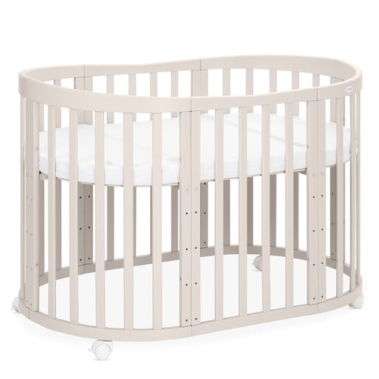 Waldin 7-i-1 oval tremmeseng med madras – Cashmere