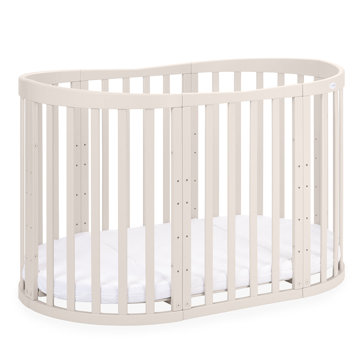 Waldin 7-i-1 oval tremmeseng med madras – Cashmere