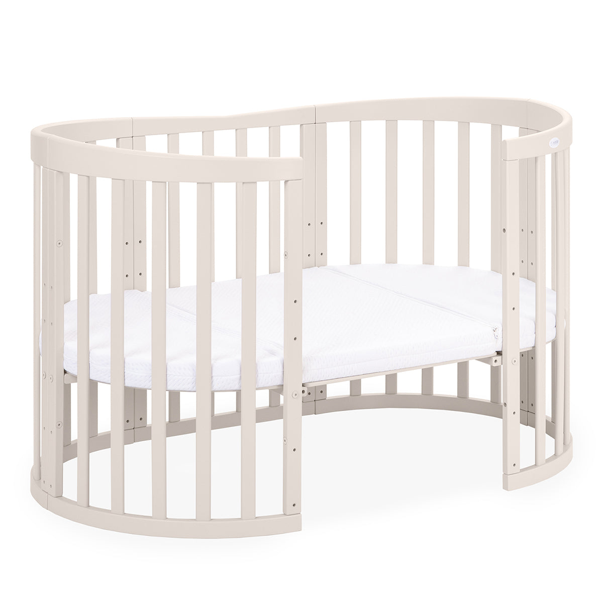 Waldin 7-i-1 oval tremmeseng med madras – Cashmere