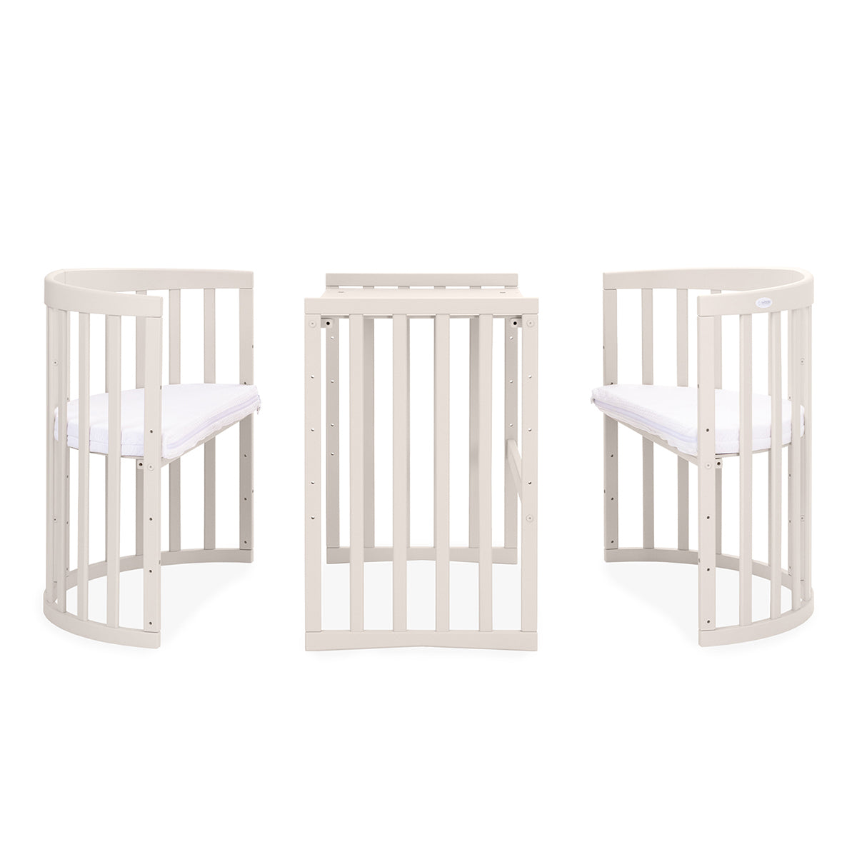 Waldin 7-i-1 oval tremmeseng med madras – Cashmere