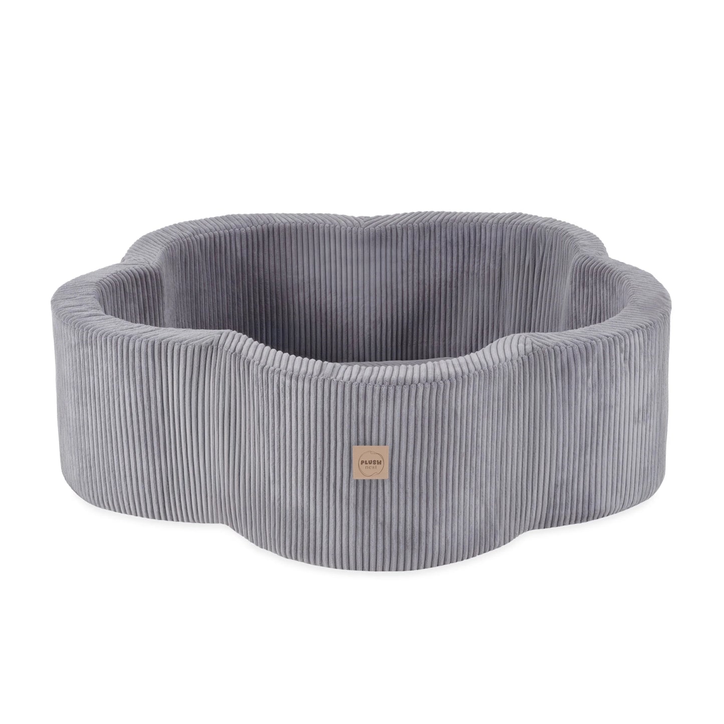 Plush Nest blomsterformet boldbassin uden bolde – 95×30 cm – grå fløjl