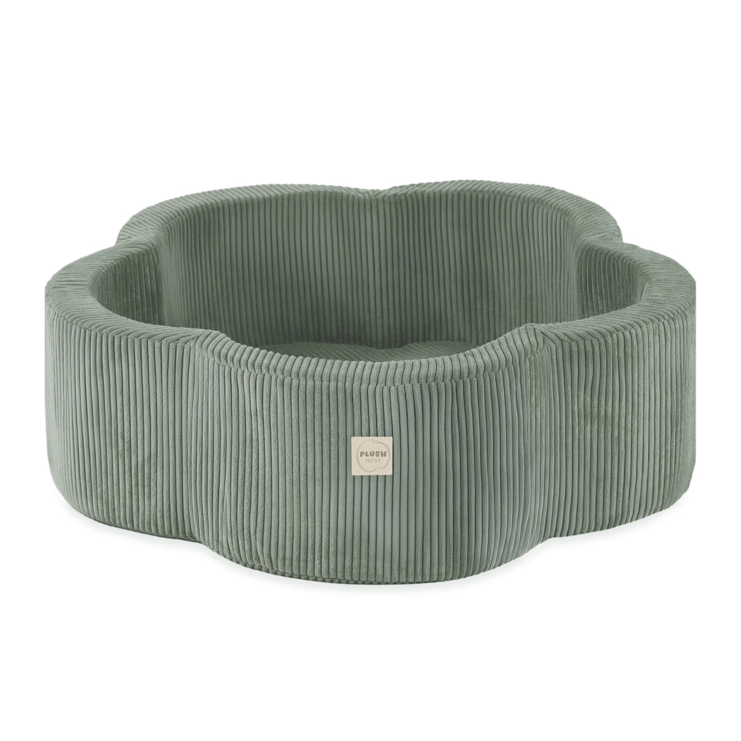 Plush Nest blomsterformet boldbassin uden bolde, 95x30 cm, grøn, premium fløjl