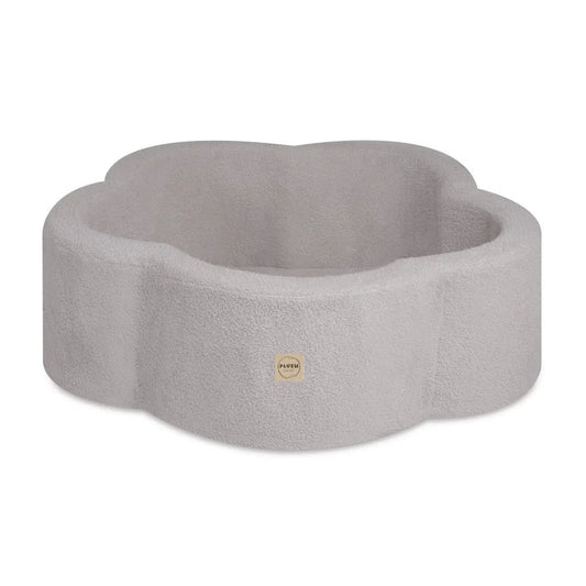 Plush Nest blomsterformet boldbassin uden bolde, 95x30 cm, grå lammeskindslook