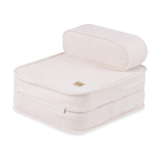 Plush Nest mini-legesofa med liggefunktion – 150x60x25 cm, creme lammeskind-look
