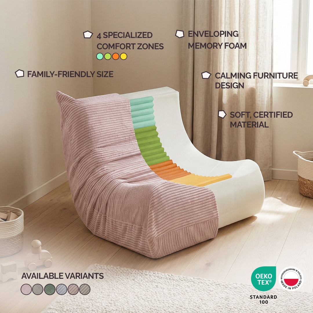 Plush Nest MOONI ergonomisk lænestol til børn – beige, premium corduroy
