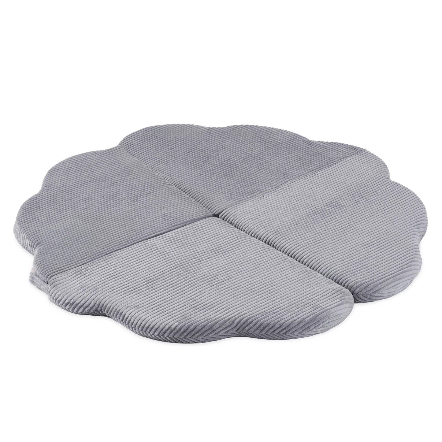 Plush Nest blomsterformet legemåtte “Fluffy Flower” – grå (115x115x5 cm, premium fløjl)